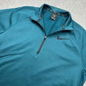 Nike Dri Fit 1/4 Zip Long Sleeve Pullover Mens Medium Teal Fleece Lined
